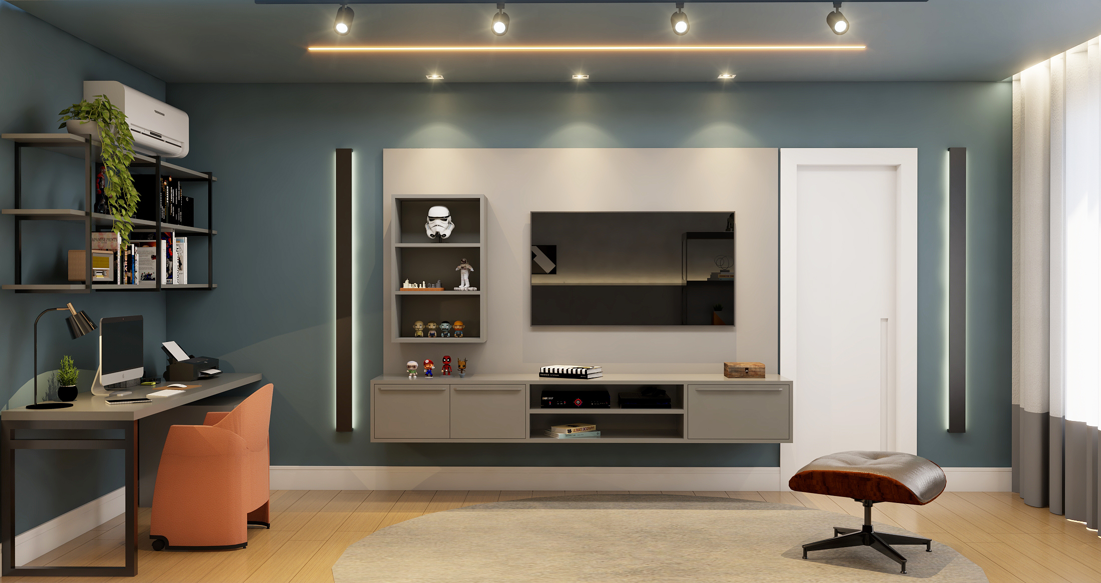 Quarto - modulados - painel - TV- iluminação